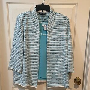 Ming Wang Women's Blue and White Two-Piece Cardigan Set